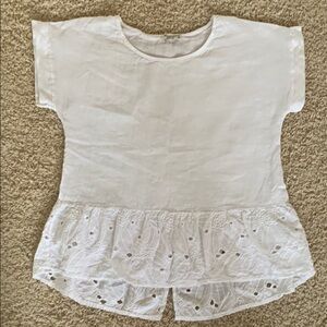 TERZO MILLENNIO white linen eyelet border hem short sleeve blouse Italy